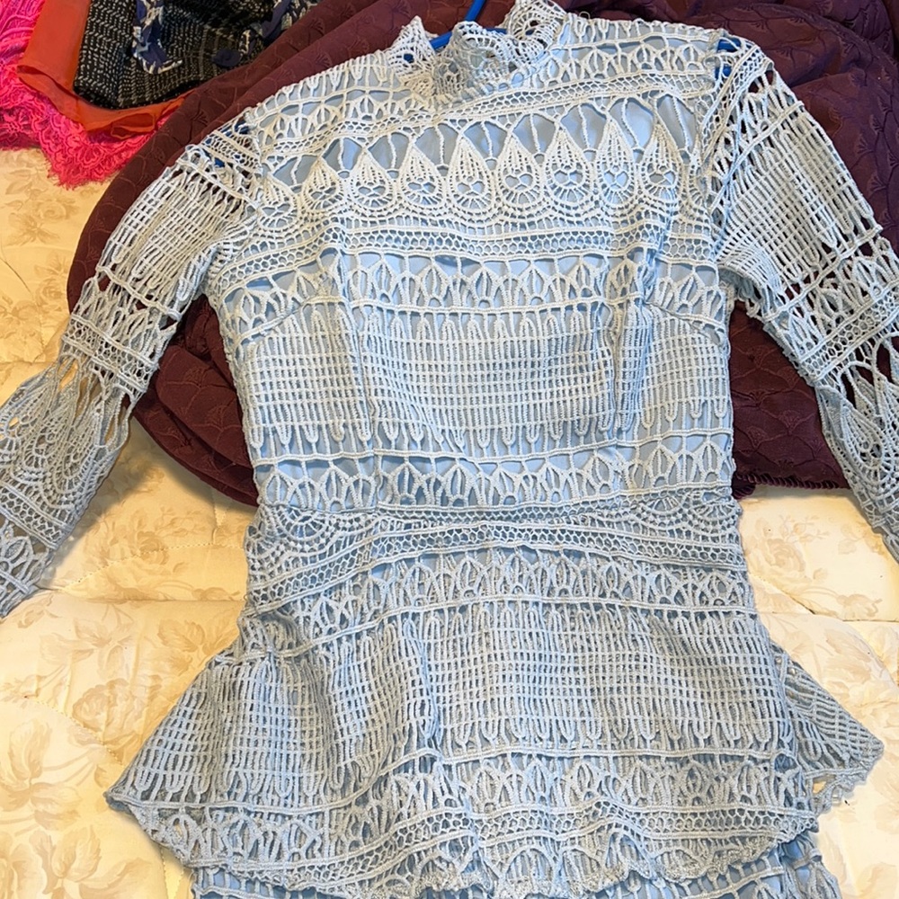 Prettylittlething blue lace dress. US 4.